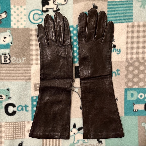 Dark brown long leather gloves - Picture 1 of 3
